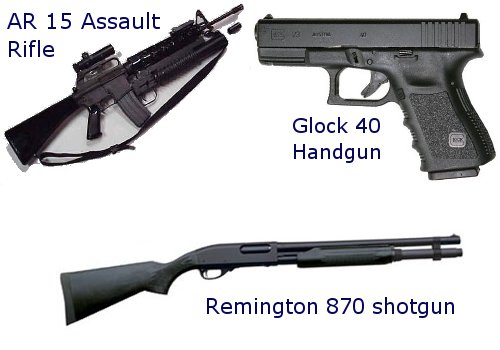Weapons similar to the ones that James Holmes was carrying when he open fired in the movie theater.